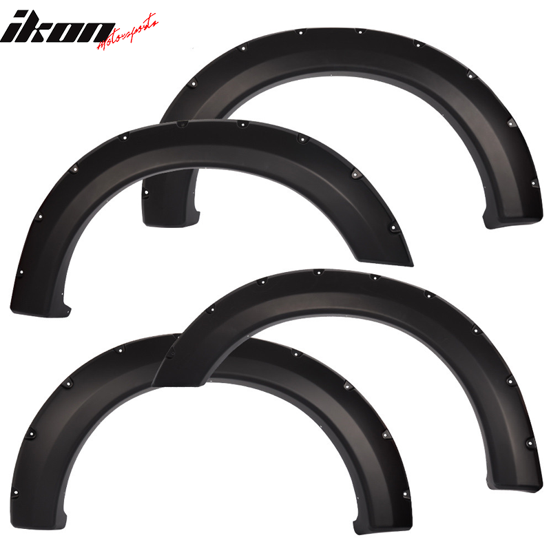 Fit 04-08 Ford F-150 Pocket Rivet Style 4PC Fender Flare Wheel Cover Matte Black