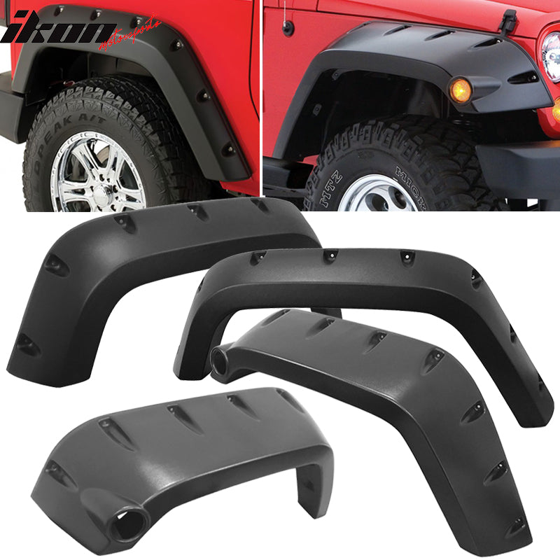 2007-2017 Jeep Wrangler JK 4DR Pocket Style Black Fender Flares ABS