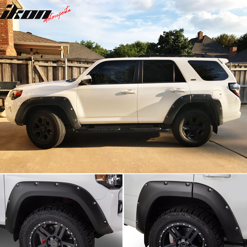 IKON MOTORSPORTS Fender Flares Compatible With 2014-2022 Toyota 4Runner (Except Limited Models), Pocket Rivet Style Unpainted Black Bolt-on Wheel Guard PP