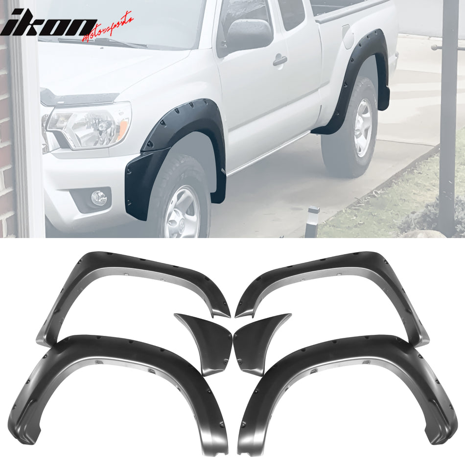 2012-2015 Toyota Tacoma Pocket Rivet Black Fender Flares PP 73.5" Bed