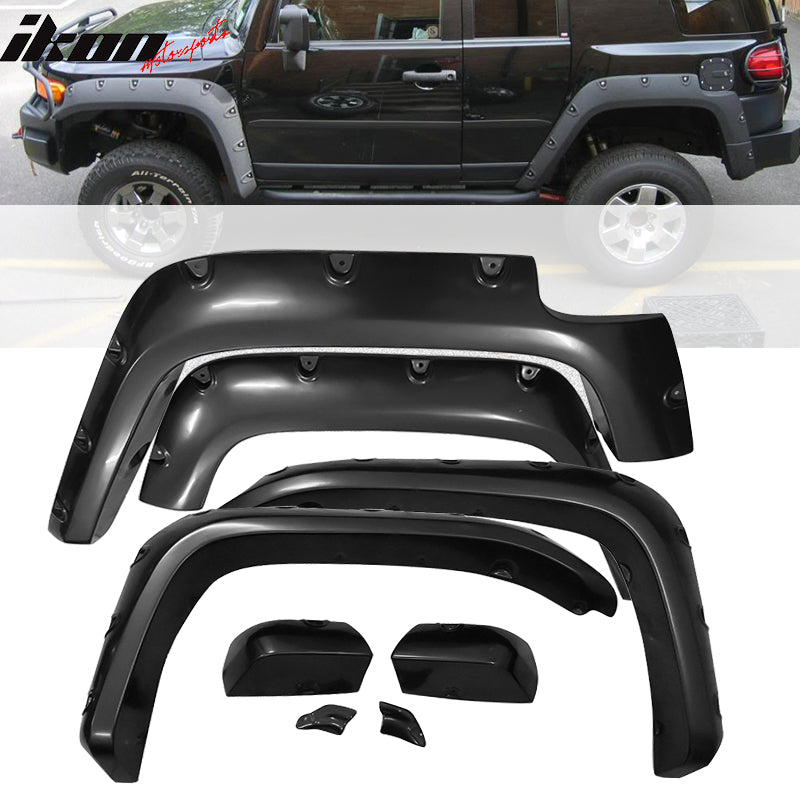 Fender Flares Compatible With 2007-2015 Toyota FJ Cruiser, Front Rear Right Left Sanded Wheel Cover Protector 4PC ABS by IKON MOTORSPORTS, 2008 2009 2010 2011 2012 2013 2014