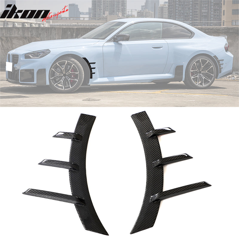 IKON MOTORSPRTS, Front & Rear Side Fender Spats Compatible With 2023-2024 BMW G87 M2, M Performance Style Air Vent Arched Fins Carbon Fiber Left Right Wheel Flare Molding Trim 4PC