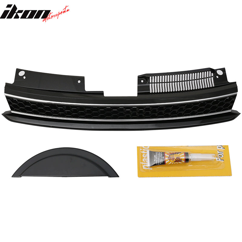 Fits 10-14 VW Golf 6 MK6 GTI Style Front High Bar Black Chrome Trim Grille - ABS