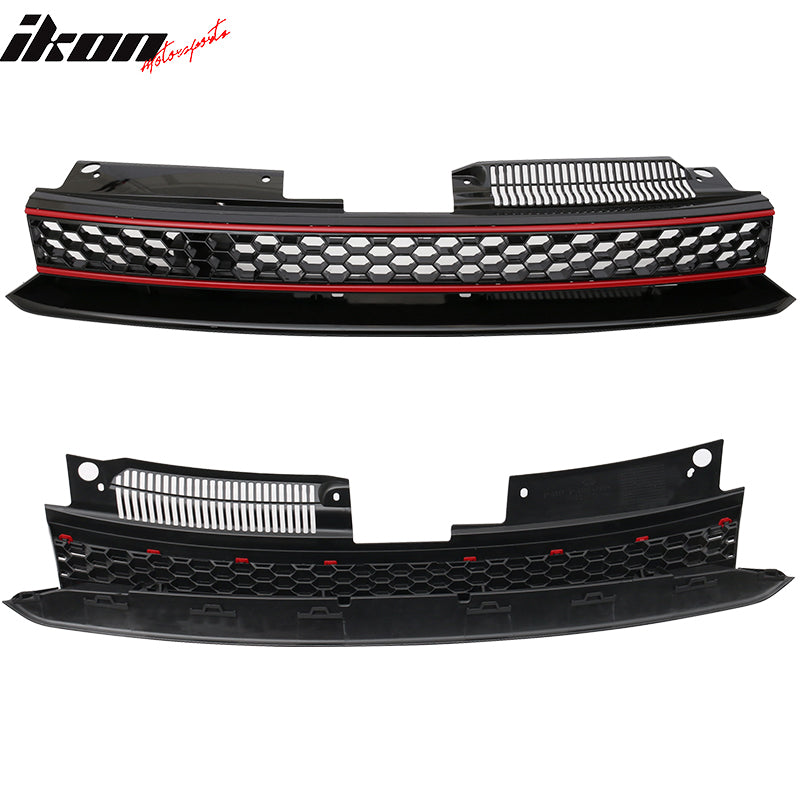 Fits 10-14 VW Golf 6 MK6 GTI Style Front Bumper Upper Grille Black W/Red Trim