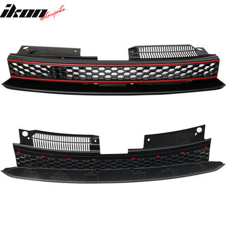 Fits 10-14 VW Golf 6 MK6 GTI Style Front Bumper Upper Grille Black W/Red Trim