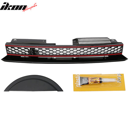 Fits 10-14 VW Golf 6 MK6 GTI Style Front Bumper Upper Grille Black W/Red Trim