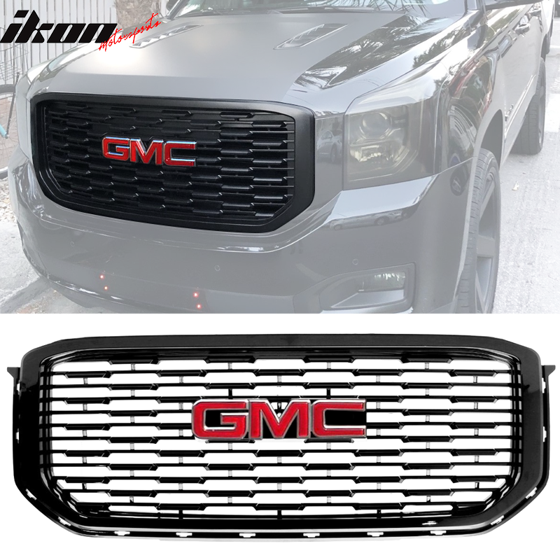 2015-2019 GMC Yukon Denali Front Upper Grille Black + Red GMC Emblem