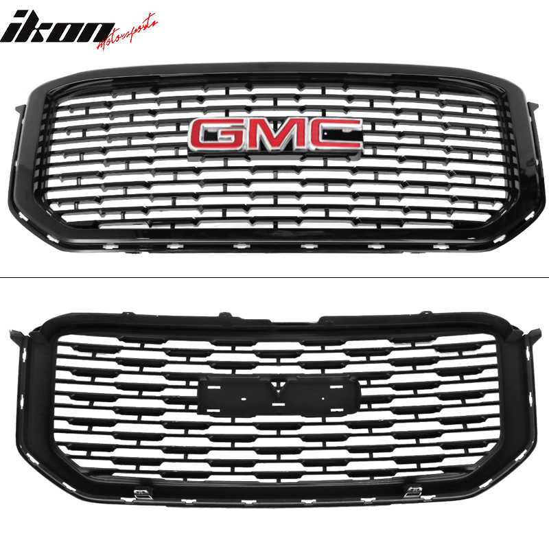 Grille Compatible With 2015-2019 GMC Yukon & Yukon XL, Denali Style Front Grille Grill Guard Replacement ABS Black by IKON MOTORSPORTS