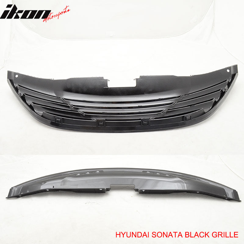 Fits 11-14 Hyundai Sonata Horizon Black Front Bumper Hood Grille Grill ABS