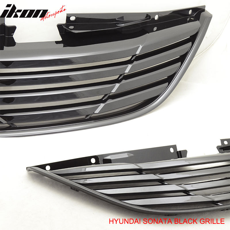 Fits 11-14 Hyundai Sonata Horizon Black Front Bumper Hood Grille Grill ABS