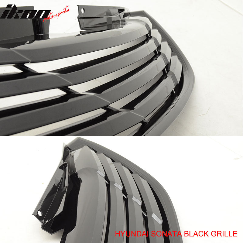 Fits 11-14 Hyundai Sonata Horizon Black Front Bumper Hood Grille Grill ABS