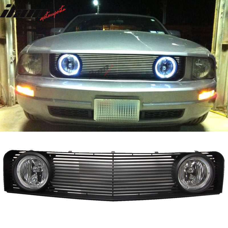 2005-2009 Ford Mustang Black Mesh Front Upper Grille Halo Fog Lights