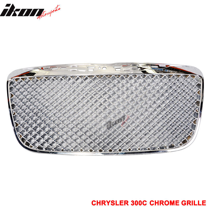 Fits 11-14 Chrysler 300 300C B Style Mesh Front Bumper Grille Guard Chrome ABS