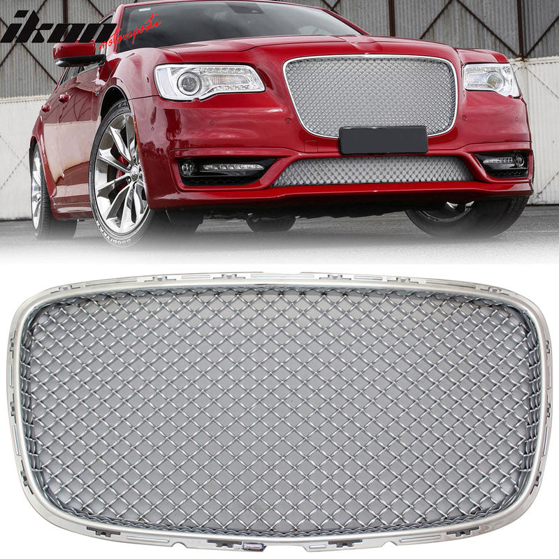 Grille Compatible With 2015-2023 Chrysler 300 300C 300S B Style Chrome Front Bumper Hood Grill Exterior Upper Lower by IKON MOTORSPORTS, 2016