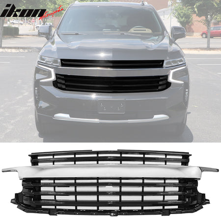 IKON MOTORSPORTS, Front Grille Compatible With 2021-2022 Chevy Tahoe & Suburban, Front Bumper Hood Grille Lower Grill Added on Bodykit Replacement