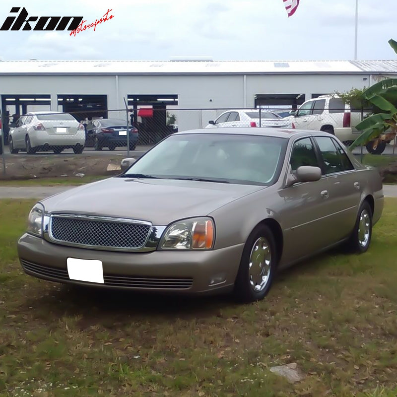 Grille Compatible With 2000-2005 CADILLAC DEVILLE, Diamond mesh Style ABS Chrome by IKON MOTORSPORTS