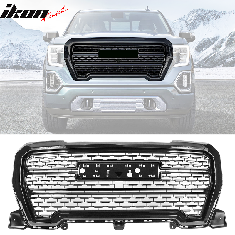 Fits 19-21 GMC Sierra 1500 Denali Style Upper Hood Grille Gloss Black