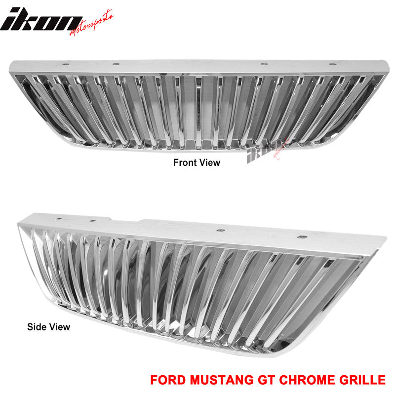 1999-2004 Ford Mustang 2Dr Vertical Chrome Front Upper Hood Grille ABS