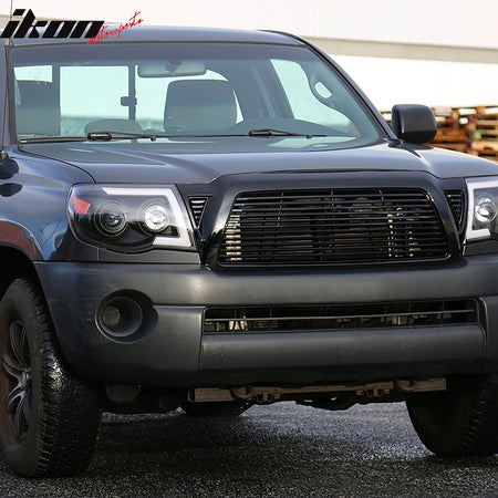 IKON MOTORSPORTS Grille Compatible With 2005-2011 TOYOTA TACOMA, Horizontal Style ABS Black Front Bumper Hood Grill