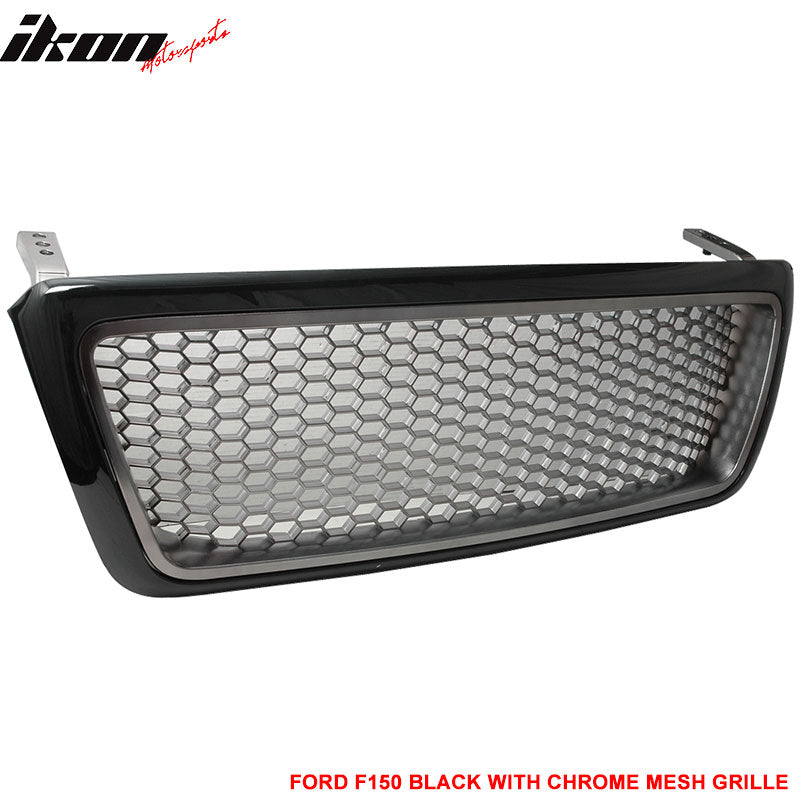 Fits 04-08 Ford F150 F-150 Black Chrome Mesh Hood Grille ABS Grill