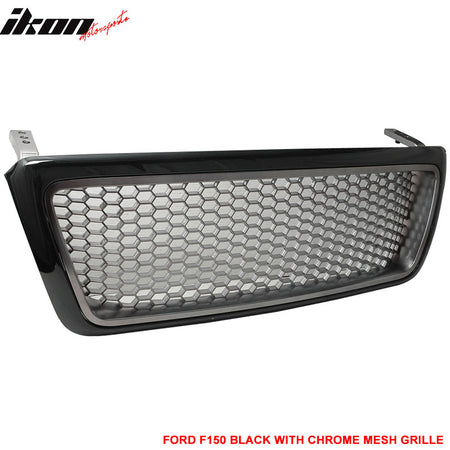 Fits 04-08 Ford F150 F-150 Black Chrome Mesh Hood Grille ABS Grill