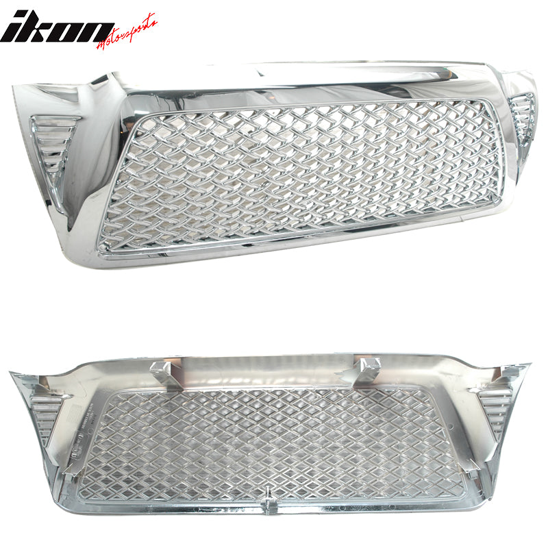 Grille Compatible With 2005-2011 Toyota Tacoma, Honeycomb Mesh Style ABS Chrome Front Bumper Hood Grill by IKON MOTORSPORTS