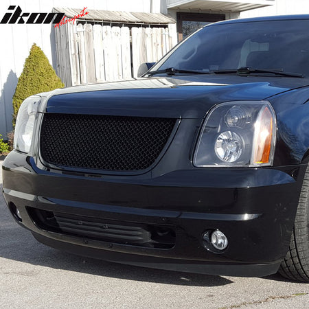 Grille Compatible With 2007-2014 GMC YUKON & YUKON XL 1500 DENALI, B Style ABS Black Front Bumper Hood Grill by IKON MOTORSPORTS, 2008 2009 2010 2011 2012