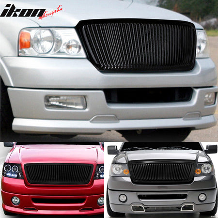 Grille Compatible With 2004-2008 FORD F150, Vertical Style ABS BlackFront Bumper Hood Grill by IKON MOTORSPORTS