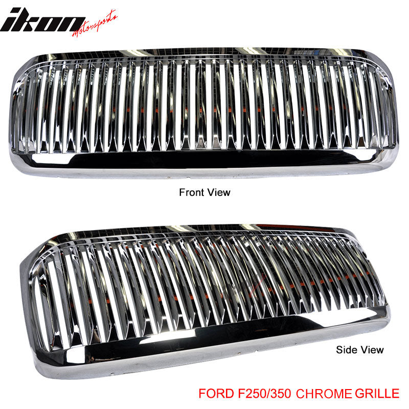 1999-2004 Ford F250 F350 Excursion Vertical Hood Grill Grille Chrome