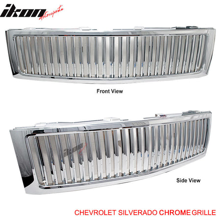 Fits 07-13 Chevy Silverado 1500 Front Vertical Grill Hood Grille Chrome ABS