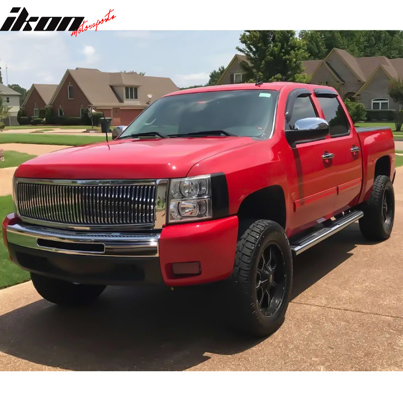 Grille Compatible With 2007-2013 CHEVY SILVERADO 1500, Vertical Style ABS Chrome Front Bumper Hood Grill by IKON MOTORSPORTS, 2008 2009 2010 2011 2012