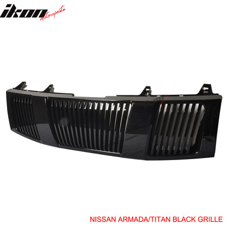 Fits 04-07 Nissan Titan & Armada Front Hood Grille Vertical Style Black ABS