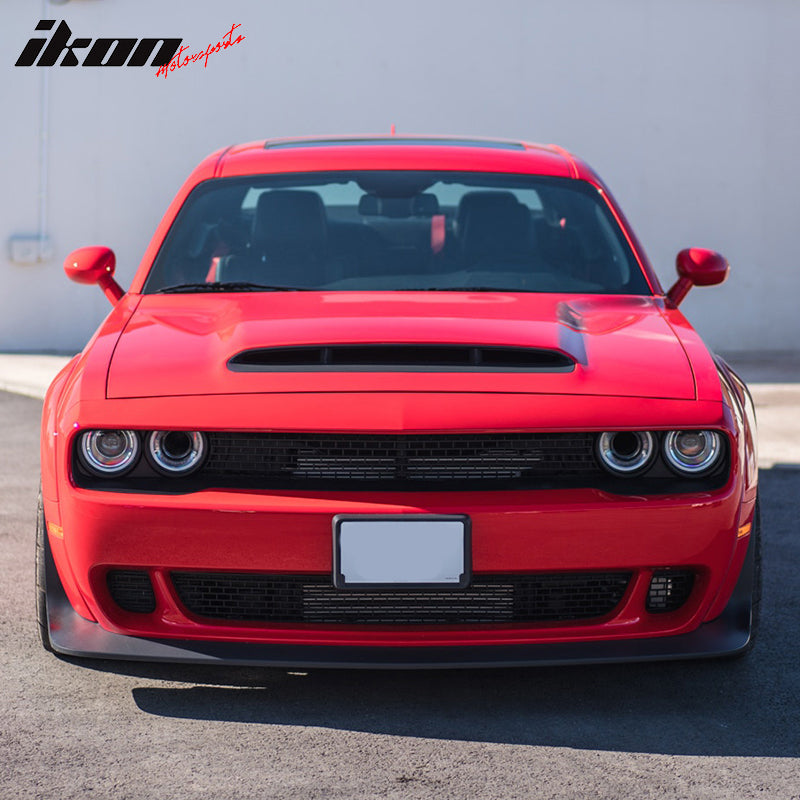 IKON MOTORSPORTS, Hood Compatible With 2008-2023 Dodge Challenger, Demon Style Black Aluminum Hood 1PC, 2009 2010 2011 2012 2013 2014 2015 2016 2017 2018 2019