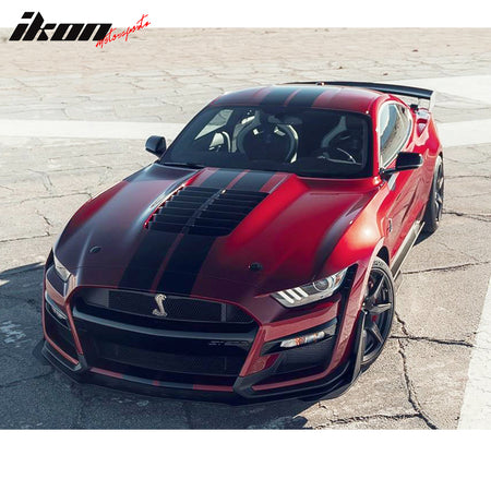 IKON MOTORSPORTS, Hood Compatible with 2015-2017 Ford Mustang, 2Dr GT500 Style Aluminum Front Hood - Black