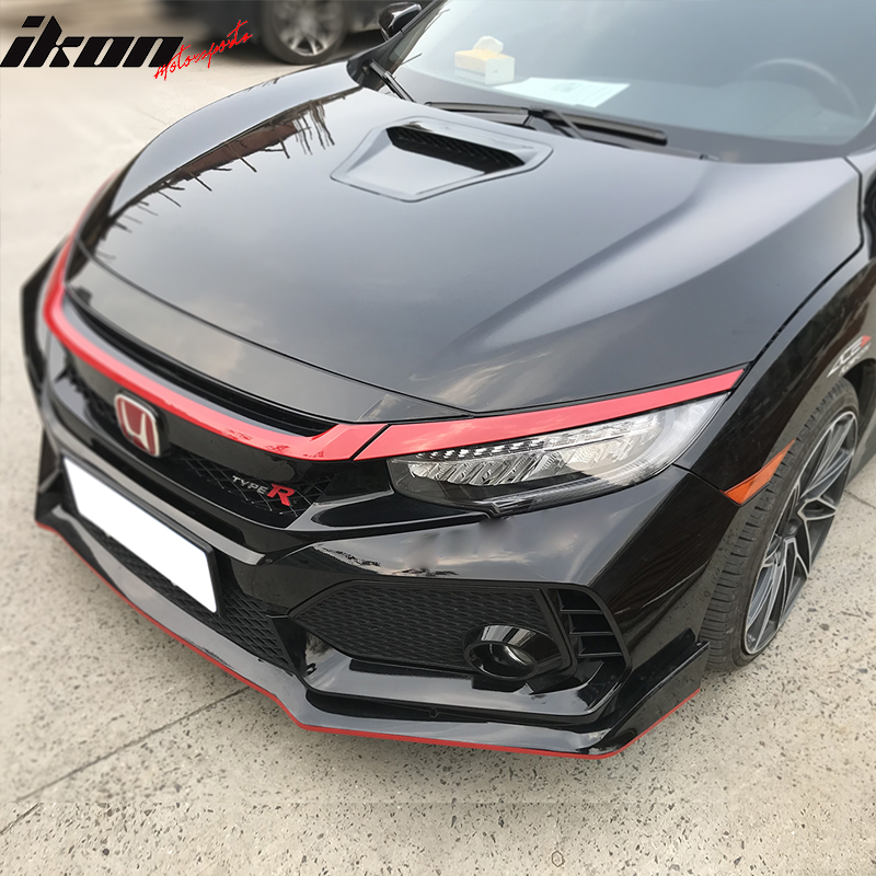 IKON MOTORSPORTS, Hood Compatible With 2016-2020 Honda Civic 10th Gen, TR Style Steel Front Hood - Unpainted Black