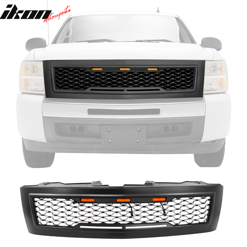 Fits 07-13 Chevy Silverado 1500 Front Bumper Hood Mesh Grille - Gloss Black