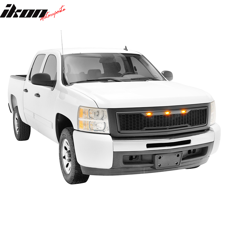 Fits 07-13 Chevy Silverado 1500 Front Bumper Hood Mesh Grille - Gloss Black