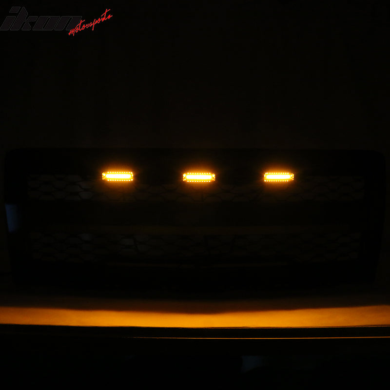 IKON MOTORSPORTS, Grille Compatible With 2014-2015 Chevrolet Silverado 1500, Bumper Hood Mesh Grill with Amber Signal Light