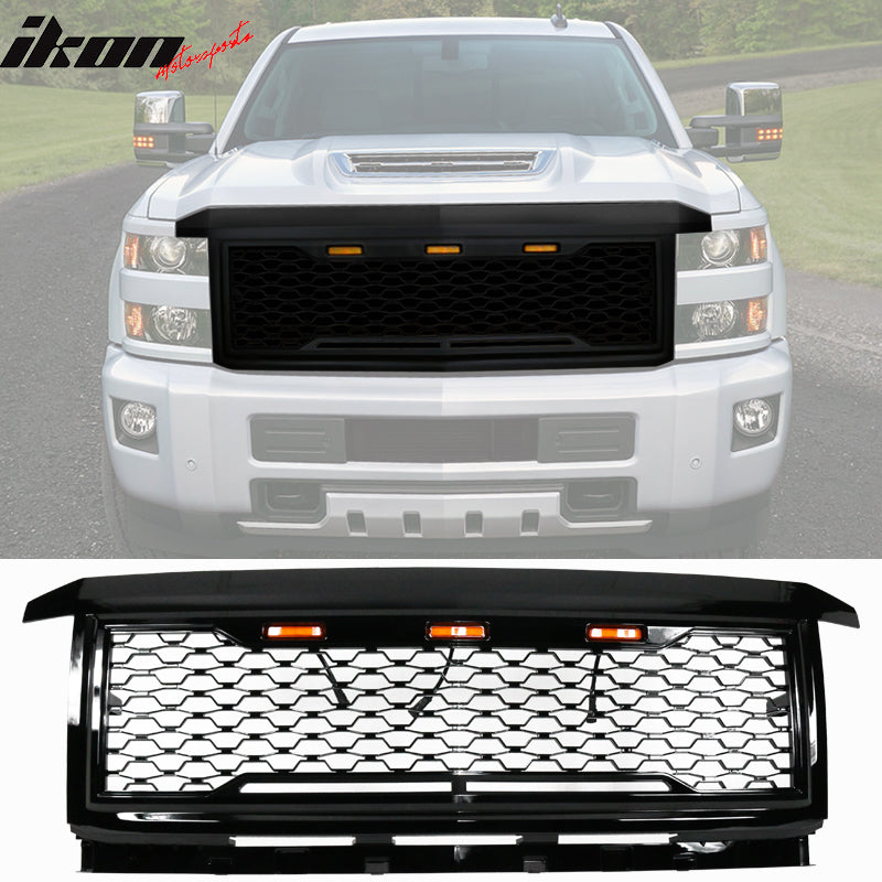 Fits 15-18 Chevy Silverado 2500 3500 Front Bumper Hood Mesh Grille - Gloss Black