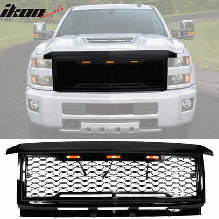 Fits 15-18 Chevy Silverado 2500 3500 Front Bumper Hood Mesh Grille - Gloss Black