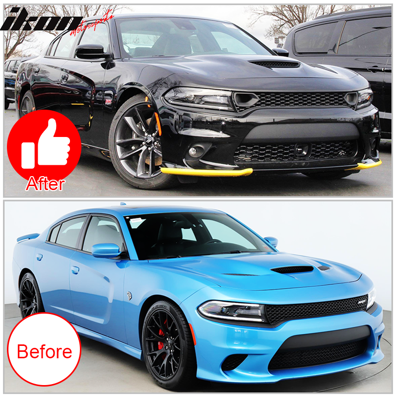 IKON MOTORSPORTS, Grille Compatible With 2015-2023 Dodge Charger SRT/Scat Pack, PP Front Bumper Grille Upper Grill Guards