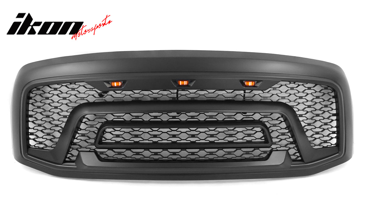 IKON MOTORSPORTS, Grille Guard with Signal Lights Compatible With 2006-2008 Dodge Ram 1500; 2006-2009 Ram 2500 3500