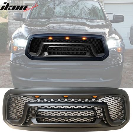 Fits 13-23 Dodge Ram 1500 Rebel Style Front Bumper Hood Mesh Grille Gloss Black