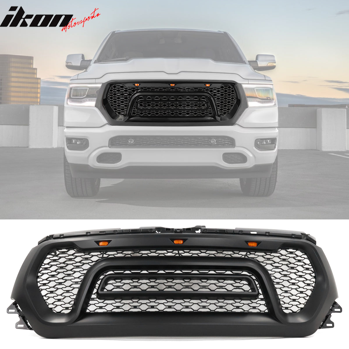 Fits 19-23 Ram 1500 Rebel Style Front Grille with Signal Lights ABS