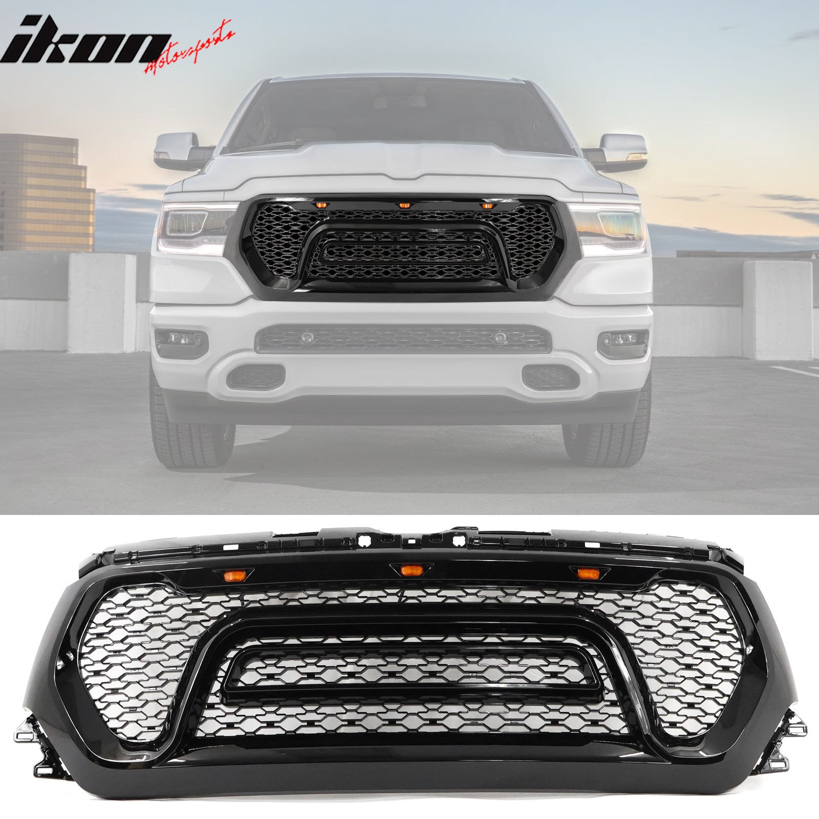 Fits 19-23 Ram 1500 Rebel Style Front Grille with Signal Lights ABS