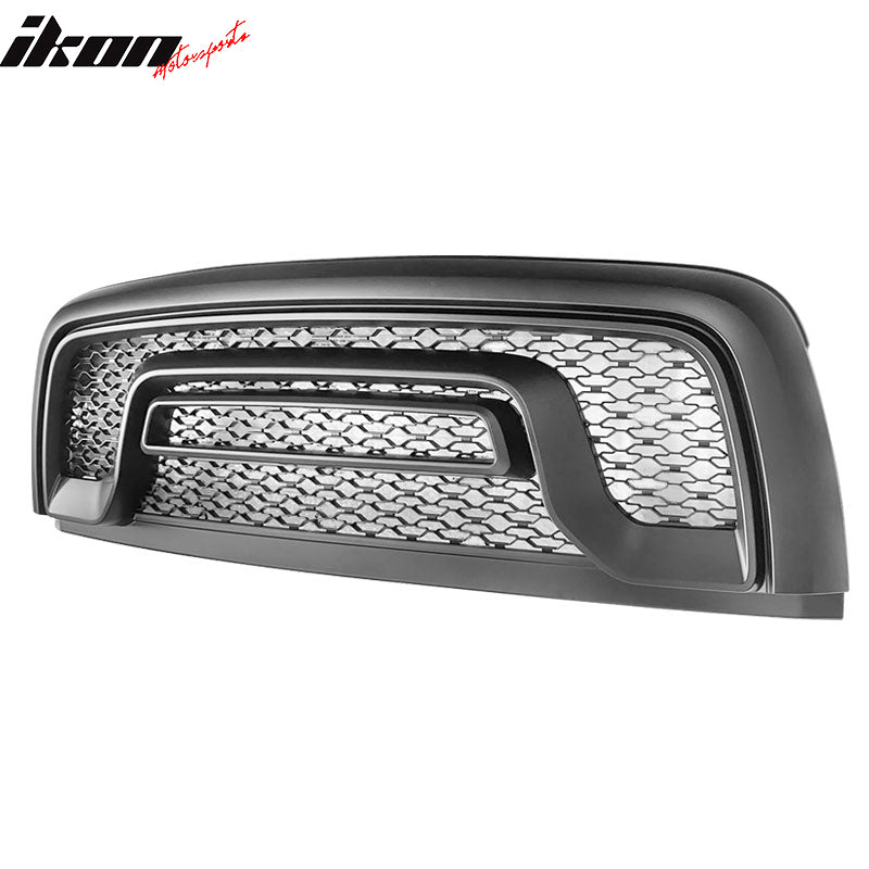 IKON MOTORSPORTS, Grille Compatible With 2015-2018 Ram 1500 Rebel, Matte Black Mesh Front Bumper Hood Upper Grille Guard Shell, 2016 2017