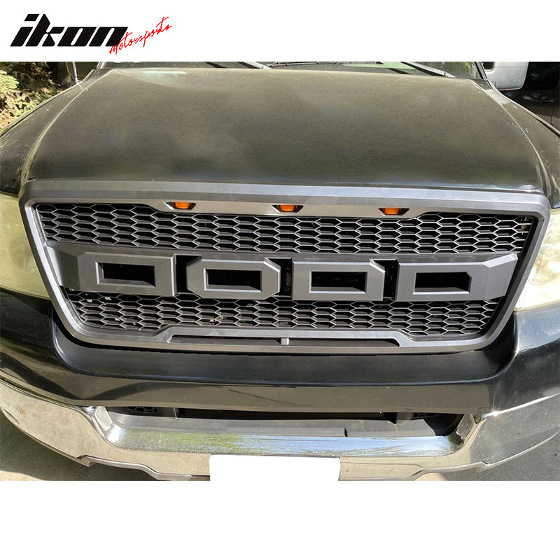 Fits 04-08 Ford F-150 R Style Front Bumper Upper Grille W/ LED Lights Grey ABS