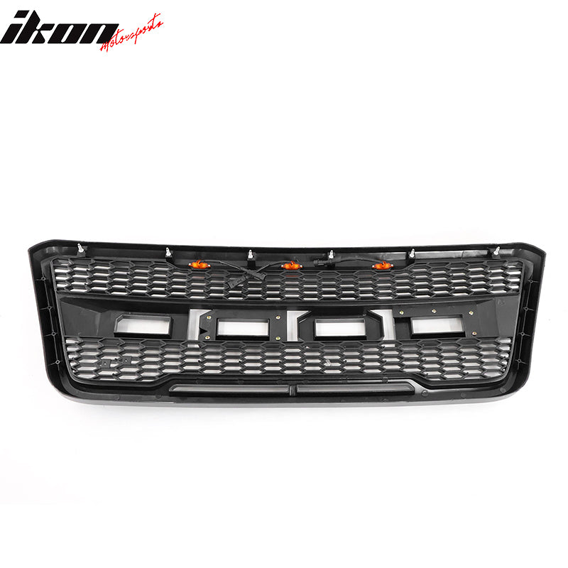 Fits 04-08 Ford F-150 R Style Front Bumper Upper Grille W/ LED Lights Grey ABS