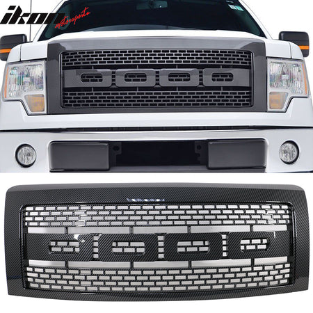 Fits 09-14 F150 R Style Front Grille Hood With Shell - Carbon Fiber Print