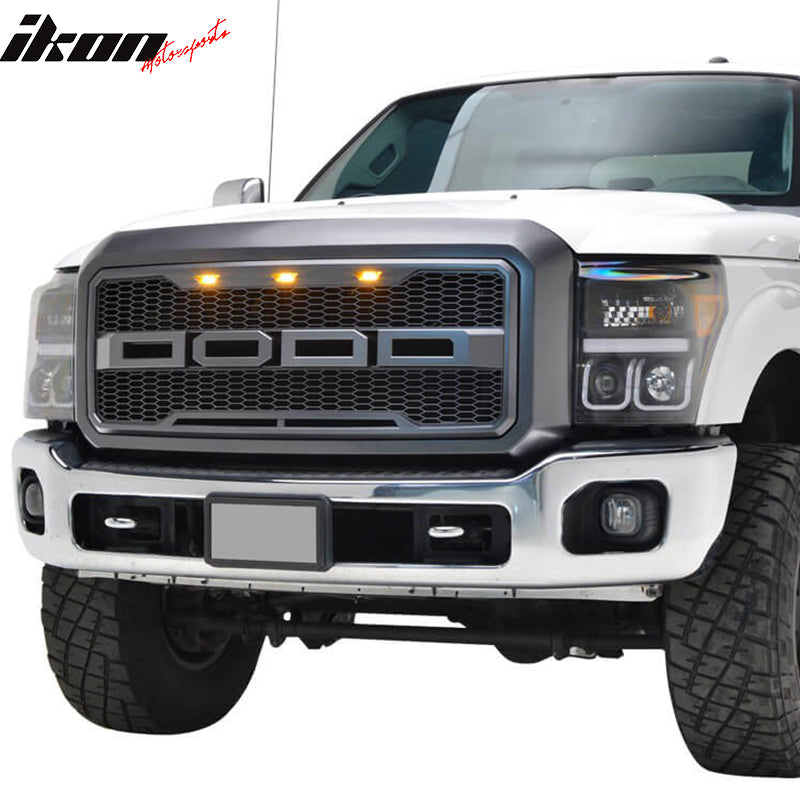 Fits 11-16 Ford F-250 F-350 Super Duty New R Style Front Bumper Hood Grille ABS